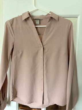 H&M Light Mauve/Pink Button Blouse, Size 0